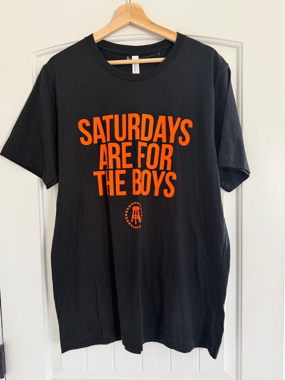 Barstool Black Graphic Tee Bright Orange 'Saturdays Are For The Boys' Print XL